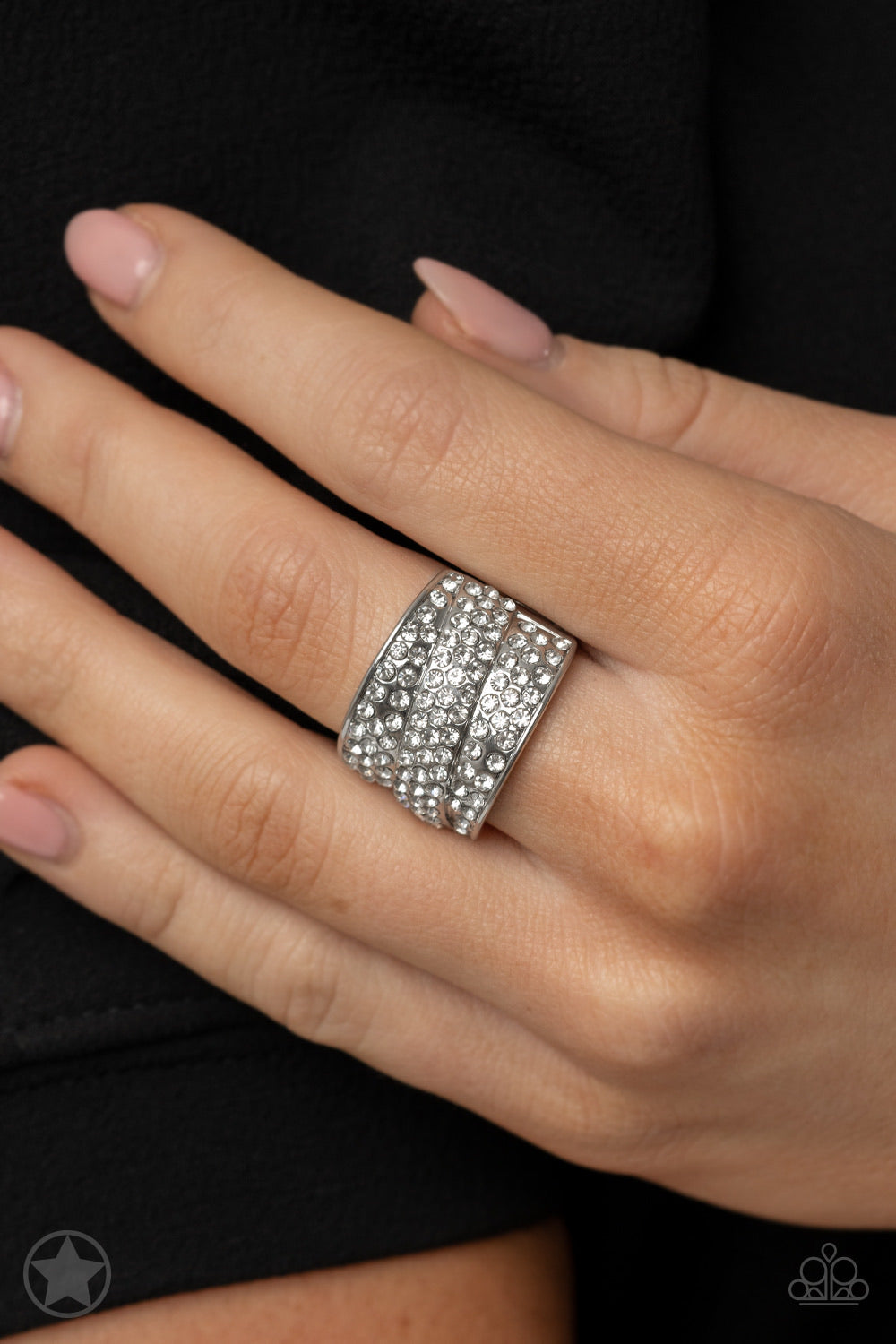 Paparazzi Accessories | Blockbuster |  The Millionaires Club| White Ring - Sparkle and Shine with Missy Lee